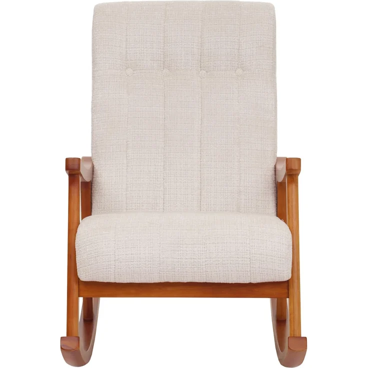 Schaukelstuhl HWC-K10, Relaxsessel, Holz FSC® Stoff/Textil Chenille (465g/m²) ~ creme, Gestell Walnuss-Optik – Bild 7