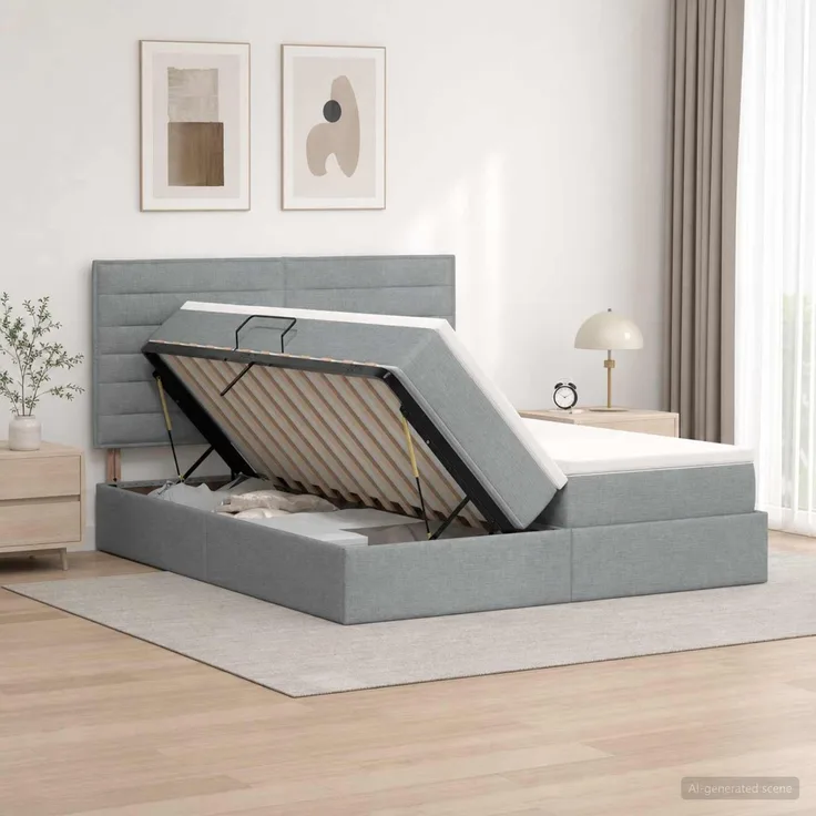 vidaXL Aufbewahrungsbett mit Kopfteil Hellgrau 180 x 200 cm Stoff 3459777