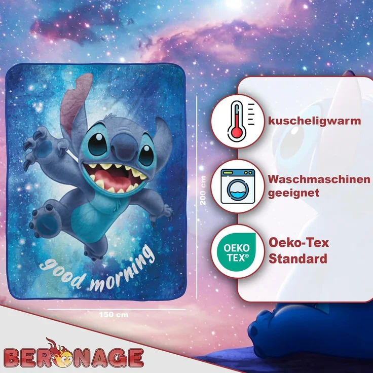 Wohndecke Lilo & Stitch Disney Decke Out of The World 150x200cm Kuscheldecke, BERONAGE, passend zur Bettwäsche, ideal für Sofa, Couch, Bett, Auto, Camping – Bild 2