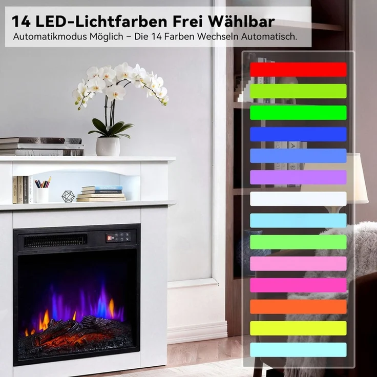 HOMAVO Elektrokamin mit Schrank, 18" 900W/1800W Elektrokamin mit Heizung, 3D-Flammeneffekt, Schrankgröße: 72 x 30 x 75cm, LED-Leiste, Fernbedienung – Bild 5