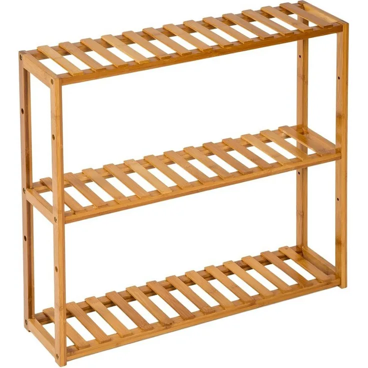 tectake Badregal Badezimmerregal aus Bambus, Maße: 60 x 15 x 54,5 cm, 3 Ebenen, Duschablage Katjana 1-tlg, Die Höhe ist wählbar, und das Regal lässt sich leicht montieren