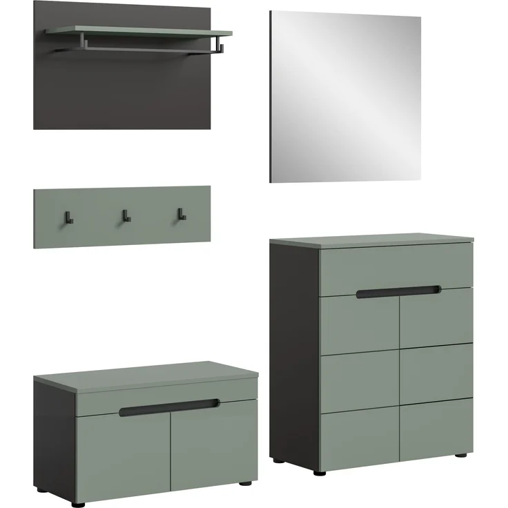 Garderoben-Set >Canu< in Basalt Grau / Smoke Green - 175x190x37cm (BxHxT) – Bild 2