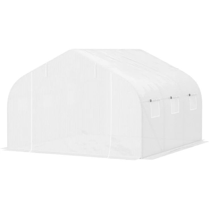 MELAYR, Tunnelgewächshaus 3,5x3x2 m, Gartengewächshaus mit 6 Fenstern und PE-Polyethylen-Abdeckung 140 g/m², Weiß – Bild 2