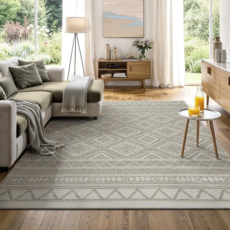 the carpet Calgary - robuster Teppich, Flachgewebe, modernes Design, ideal für Küche und Esszimmer, Vintage-Optik, Boho-Style, besonders flach, auch für den Außenbereich, Beige, 67x180 cm