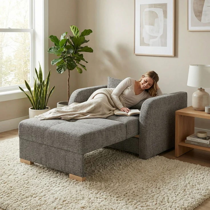 Wohnero24 Schlafsessel POLINA 1 103x95 cm Sessel mit Schlaffunktion 80x195 cm kleines Schlafsofa mit Bettkasten ausziehbar 100 cm breit Einzelschlafsofa - Grau – Bild 2