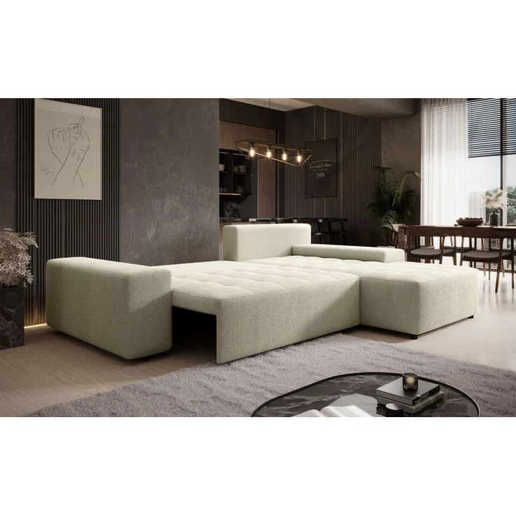 Selsey 'Neluro' Ecksofa mit Schlaffunktion & Bettkasten, Chenille wasserabweisend, Universal, Hellbeige – Bild 4