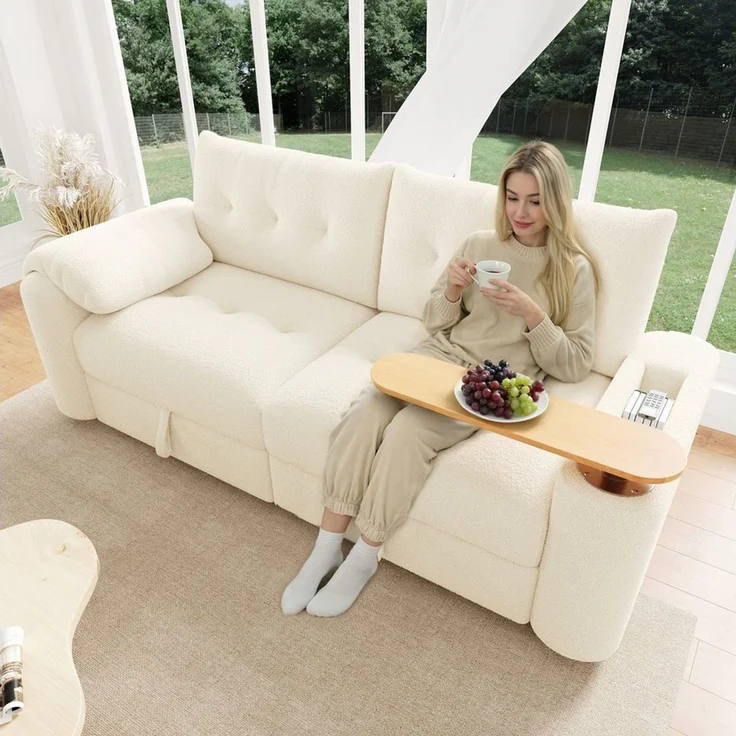 Odikalo Sofa Ecksofa 2-Sitzer mit Schlaffunktion Stauraum und Beistelltisch, mit Stauraum, Kopfstütze & integriertem Beistelltisch – platzsparende Schlafcouch für Apartment, Wohnzimmer & Gästezimmer – Bild 5