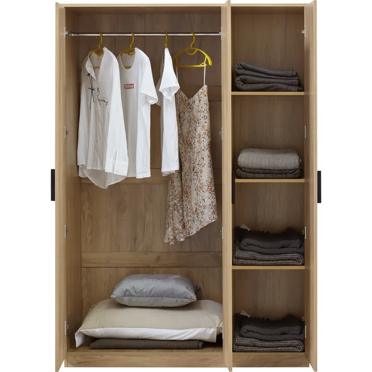 Kleiderschrank Eiselfing 176x120x52 cm 4 Fächer Eicheoptik [en. casa]