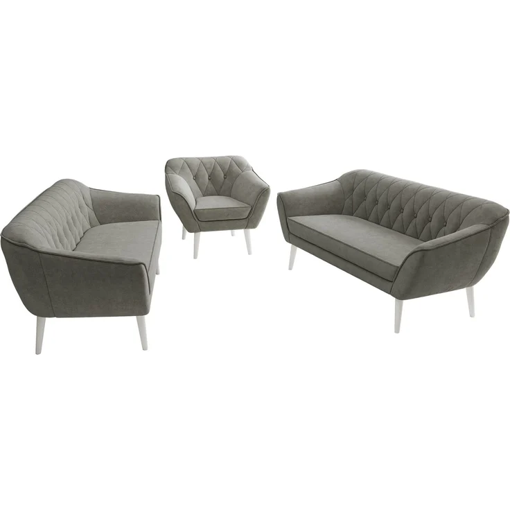 Wohnzimmerset, Möbelset PIRS 3-3-1, Armlehnen, Wellenfederung, weiße Füße, Dreisitzer Sofas mit Sessel, Polstermöbel Set - Grau Stukture – Bild 8
