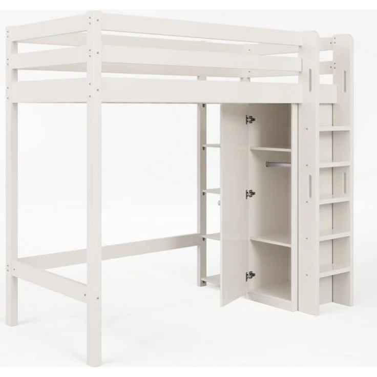 BlingBin Hochbett Kinderbett Einzelbett Jugendbetten 90×200CM (1-St, Weiß, Hochwertiges Material, Leicht zu Montieren) mit Kleiderschrank und 6 Regalen – Bild 4