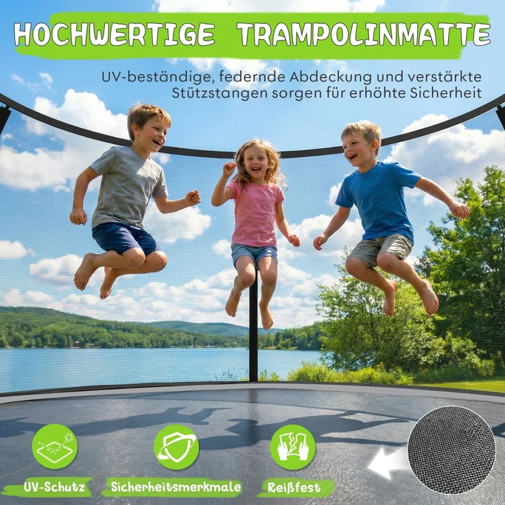 Devoko Gartentrampolin mit Sicherheitsnetz, Leiter, Randabdeckung, Stahlrahmen, Schwarz, Ø 290 cm – Bild 5