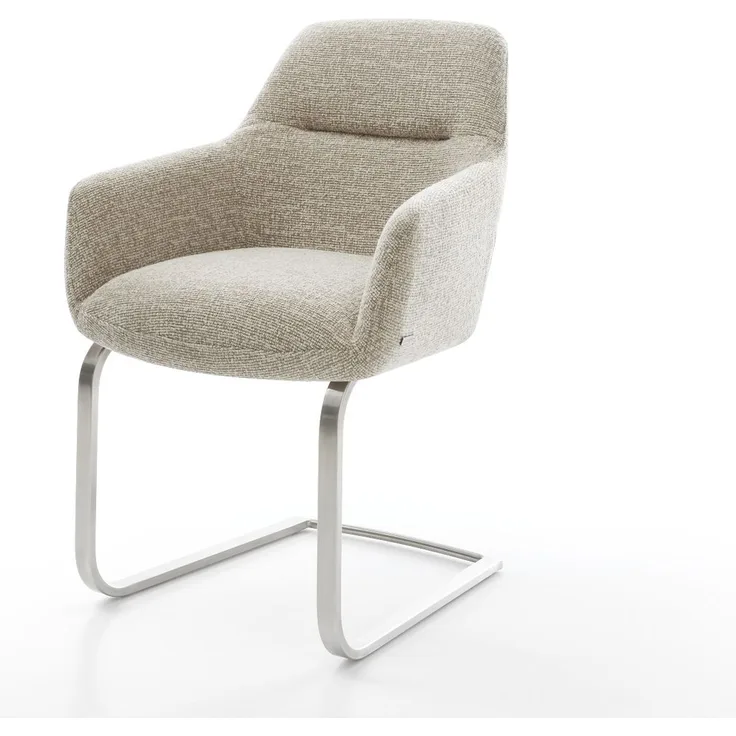 Delife Freischwinger Pejo-Flex, Freischwinger, Edelstahl, Taschenfederkern, Webstoff Soft Beige, 58x63x85 cm