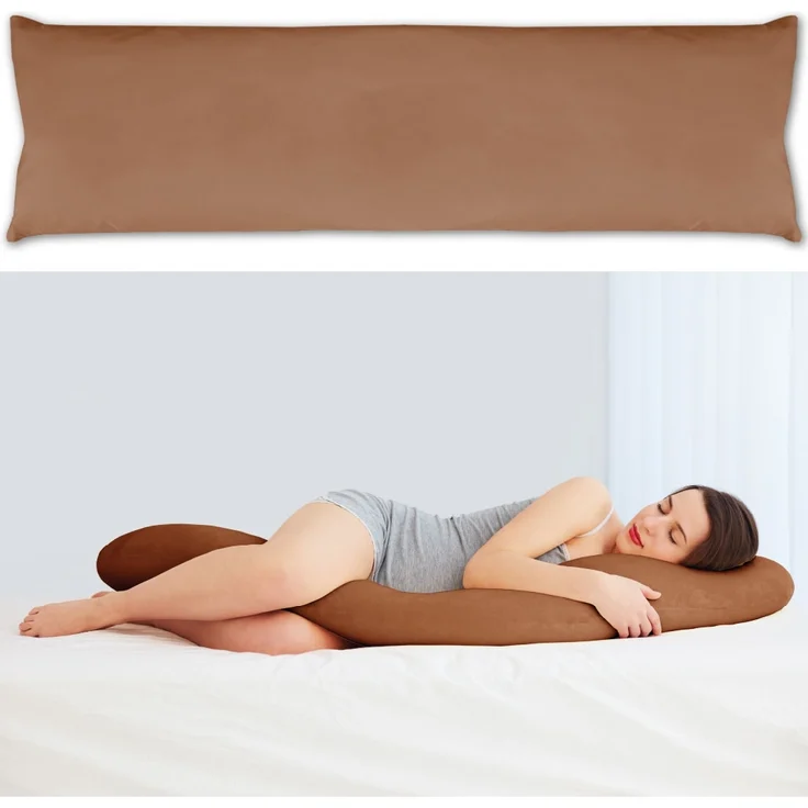 Seitenschläfer Kissenhülle Kissenfüllung Körperkissen, bequem und anschmiegsam in vielen verschiedenen Farben erhältlich (ca. 40x140cm + Kissenfüllung / braun - hellbraun) – Bild 2