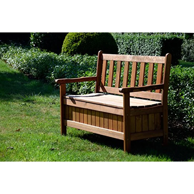 Dobar Gartenbank 2-Sitzer aus geöltem Kiefernholz in Braun mit Stauraum, 89 x 115 x 58 cm, FSC®-zertifiziert – Bild 6