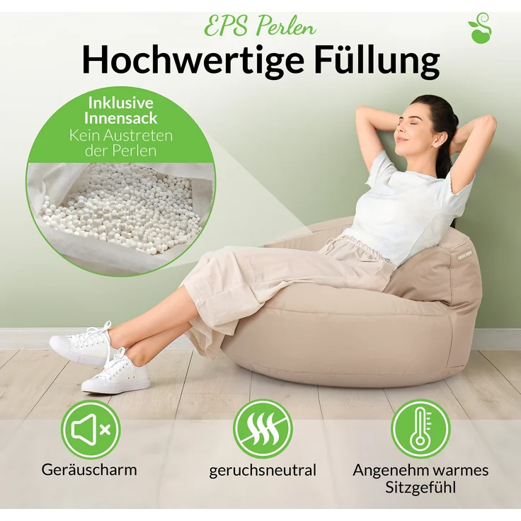 Green Bean® Sitzsack ergonomische Rückenlehne, waschbarer Bezug, mit Füllmaterial khaki, 90x50 cm – Bild 4
