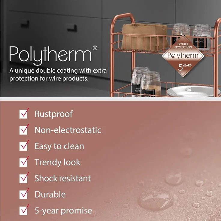 METALTEX 344403000 Lugano Allzweckwagen mit 3 Etagen Polytherm Copper / Rollregal, Höhe 63 cm – Bild 6