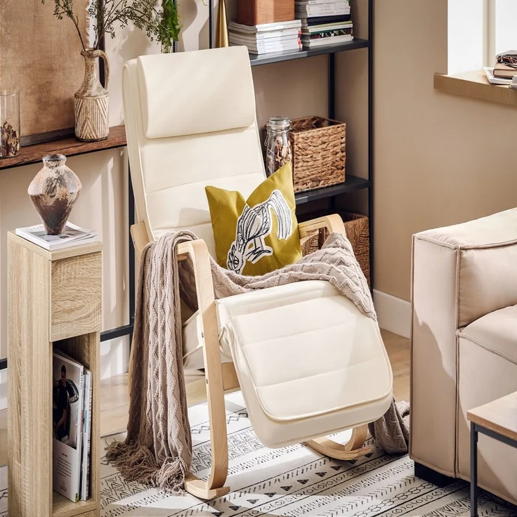 SoBuy FST16-W Schaukelstuhl, Stoff, Lackiert, Weiß, 60 x 90 x 56 cm – Bild 2