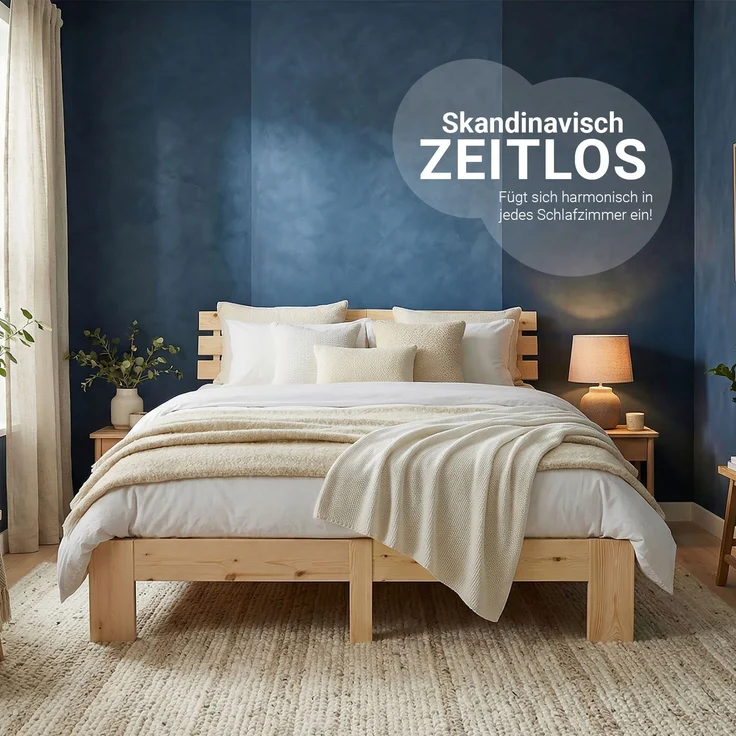 Holzbett mit Federkernmatratze 140x200 Jugendbett Doppelbett Bett Holzbettrahmen Natur Massiv Holz Lattenrost – Bild 6