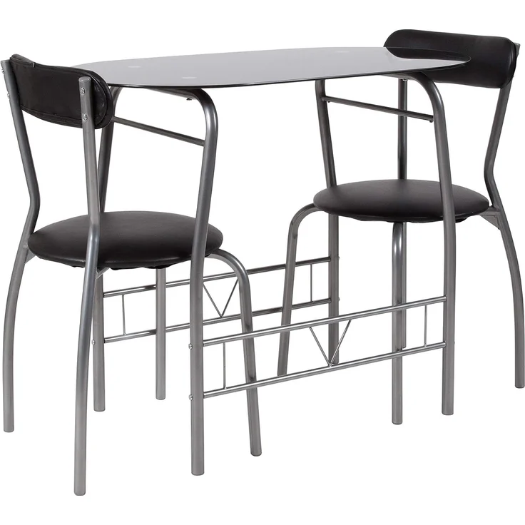 Flash Furniture Glas-Esstisch und Stühle, Metall, schwarz, 3-teiliges Set – Bild 1