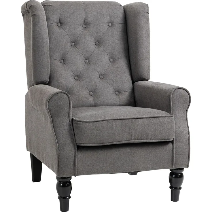 Einzelsessel Relaxsessel Ohrensessel mit Tufting, Holzfüße, Polyester, Dunkelgrau, 74x86x102cm für Wohnzimmer & Schlafzimmer--Dunkelgrau--74x86x102cm--YOUDENOVA