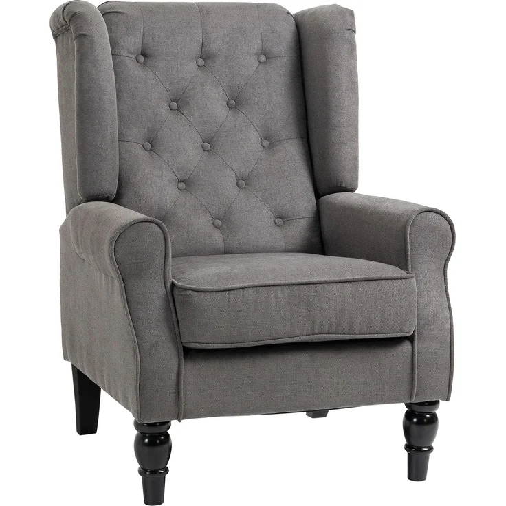 Einzelsessel Relaxsessel Ohrensessel mit Tufting, Holzfüße, Polyester, Dunkelgrau, 74x86x102cm für Wohnzimmer & Schlafzimmer--Dunkelgrau--74x86x102cm--YOUDENOVA – Bild 1