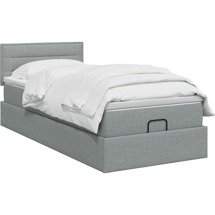 vidaXL Ottoman-Bett mit Matratze und LED Hellgrau 100 x 200 cm Stoff 3456801 – Bild 3