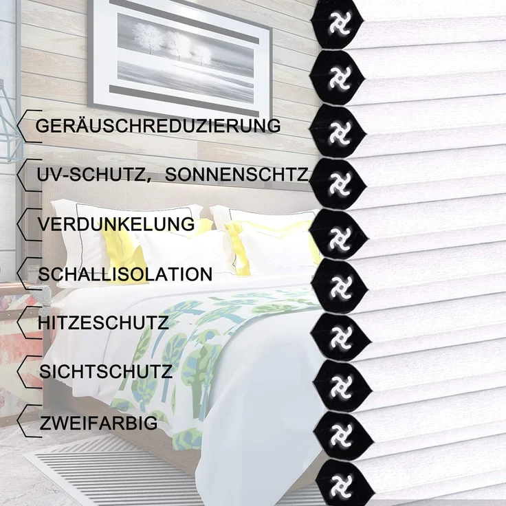 WOLTU Wabenplissee ohne Bohren Verdunklung Thermo Doppelplissee Klemmfix Zweifarbig 80x120 cm Weiß-Weiß, Plissee Faltrollo Sonnen-, Sicht- & Schallschutz, Jalousie Plisseerollo für Fenster & Tür – Bild 4