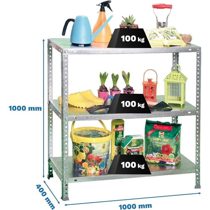 Simon Rack Metallregale, 1000 x 1000 x 400 mm, 3 Metallböden, 100 kg Biegepunkt, Lagerregale, verzinkt, Komfort – Bild 3