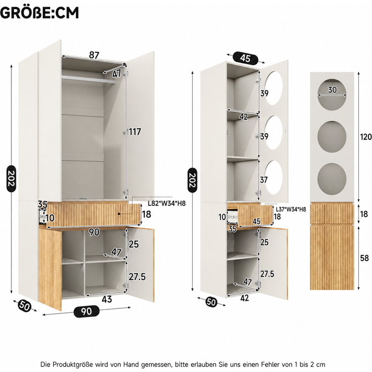 Drehtürenschrank 225 x 50 x 200 cm in heller Eichenoptik mit 10 Türen und 3 Schubladen – Bild 4