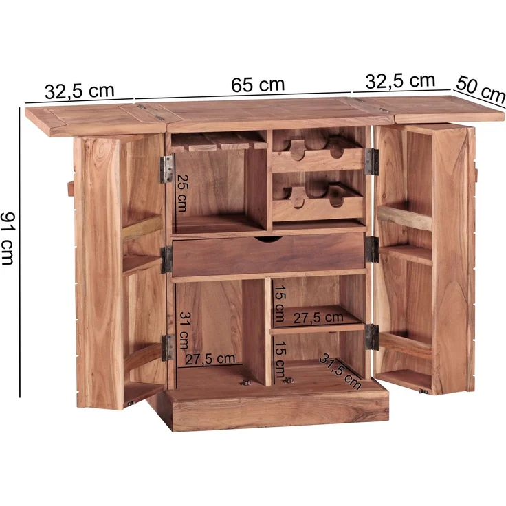 Wohnling 'HARLEM' Hausbar, Massivholz Akazie, 91 x 65 x 50 cm – Bild 10