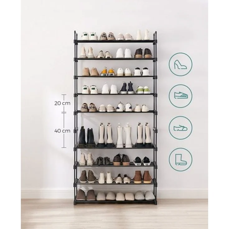 Songmics Schuhregal mit 10 Ebenen, Metall Schwarz, 30 x 94 x 206 cm – Bild 3