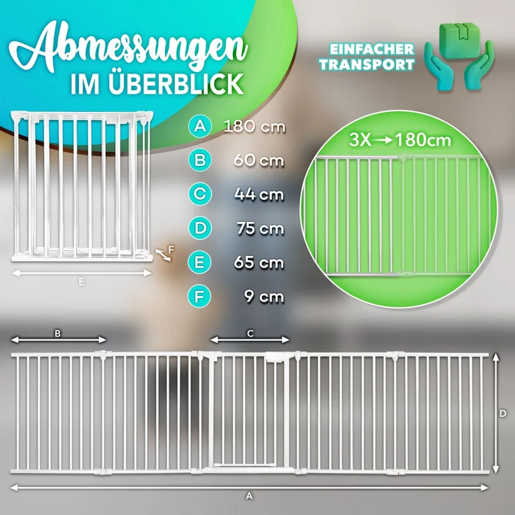 KIDUKU Kaminschutzgitter 180 cm Weiß Baby Absperrgitter Ofenschutzgitter Laufstall Türschutzgitter – Bild 2
