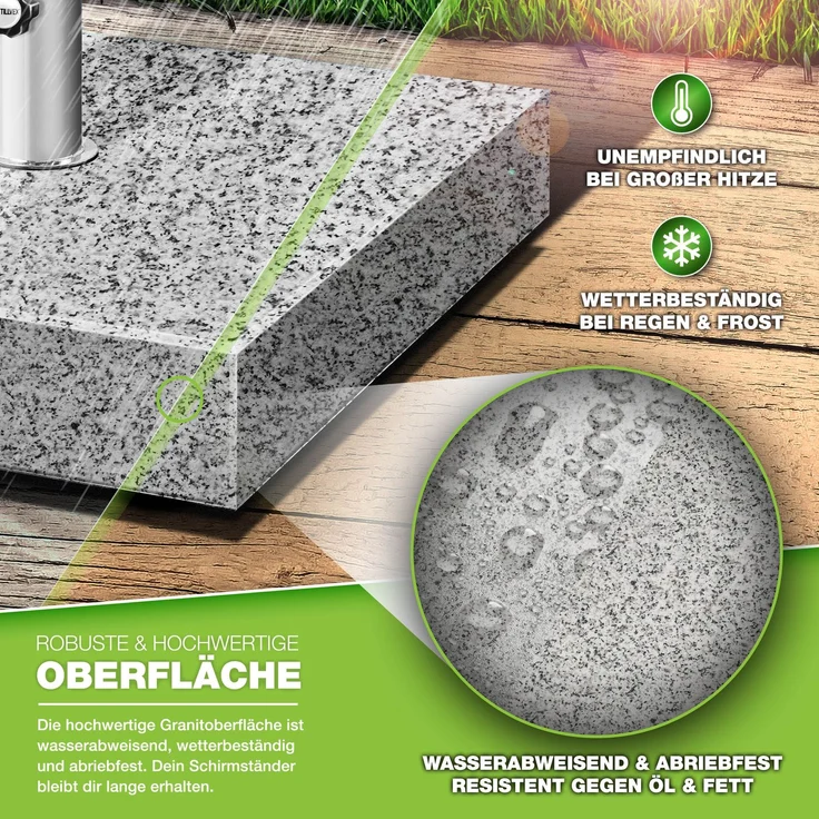 tillvex® Granit Sonnenschirmständer mit Rollen & Transportgriff Grau - 27 kg Eckig | Schirmständer Sonnenschirm mit Edelstahlrohr | Balkonschirmständer für Schirmstöcke 16-48 mm & 250 cm Schirmdurchmesser – Bild 3