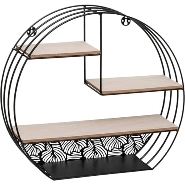 Atmosphera Createur d´interieur Wandregal Mirna, Schwarz, Metall, 10.5x36x39.3 cm, mit drei Regalböden und Pflanzen-Dekor für Wohn- und Schlafzimmer – Bild 1