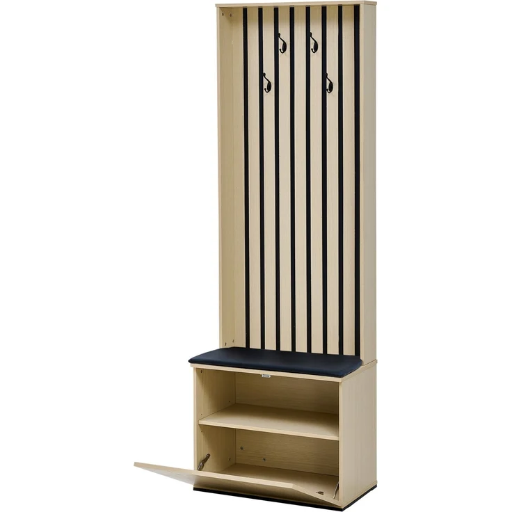 Garderobe mit gepolsterter Sitzbank und Stauraum, 61x35x179,5 cm, Holzfarben – Bild 5