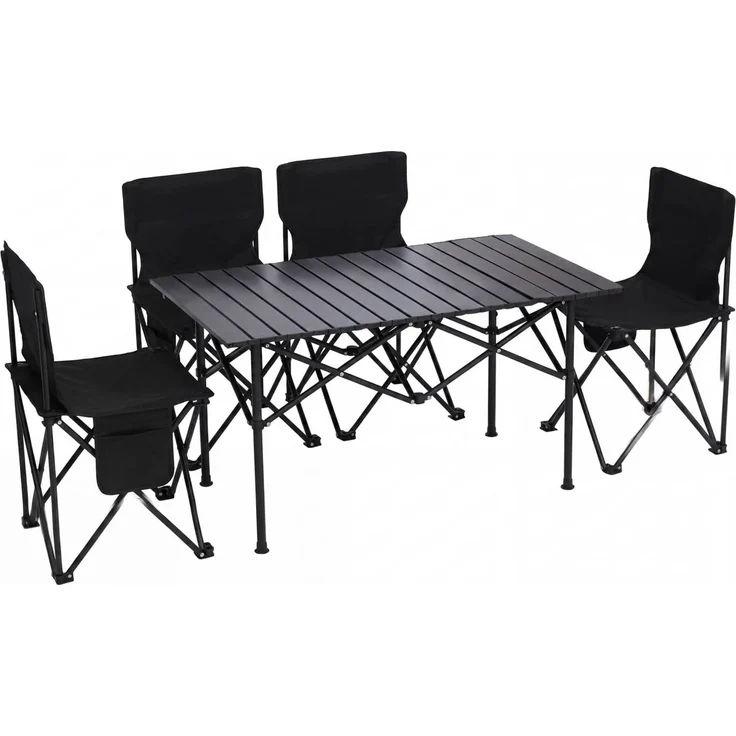 Campingset HWC-Q39, Tisch 4x Stuhl Klappstuhl Anglerstuhl faltbar, Metall Stoff ~ schwarz – Bild 6