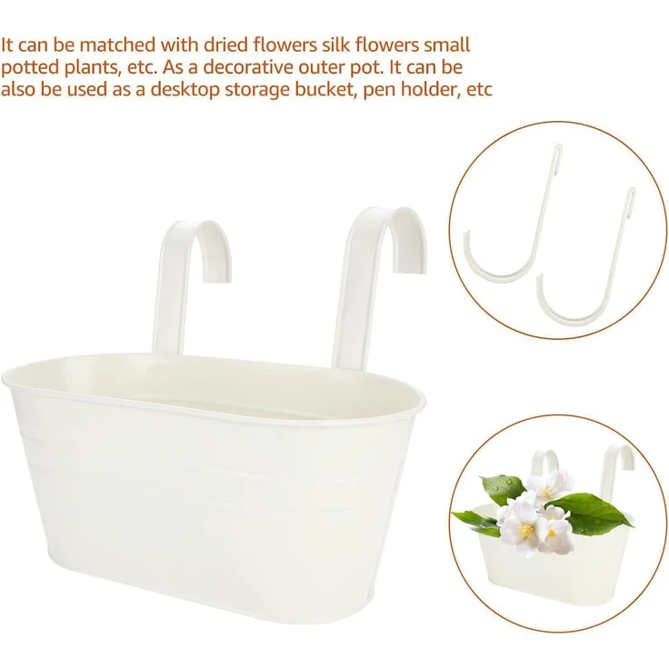 Metall Hängeblumentopf 4er Set 27.5cm Weiß für Balkon Garten – Bild 3