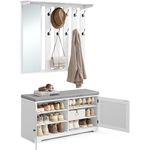 Schuhbank Wandgarderobe Set, Garderobe mit Spiegel, 10 Doppelhaken