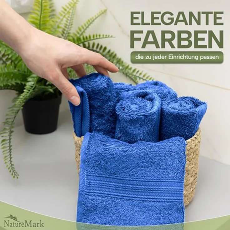 NatureMark 12er Pack Gästetücher Premium Qualität 30x50 cm GÄSTEHANDTUCH Frottiertuch-Set 100% Baumwolle Farbe: Royal Blau – Bild 3