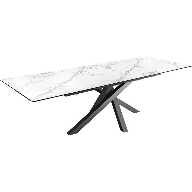 riess-ambiente Esstisch MARVELOUS 180-220-260cm weiß-grau / schwarz · bis 12 Personen (Einzelartikel, 1-St), Keramik · Glas · Metall · ausziehbar · Marmor-Design · Industrial