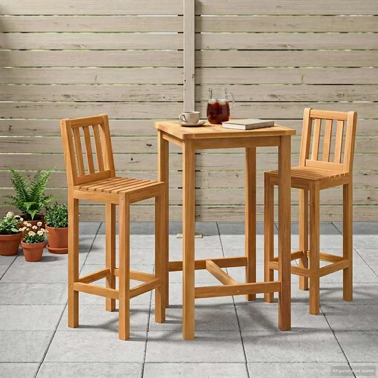 vidaXL Outdoor Bar Set 3 stk. Natur 60 x 60 x 105 cm Massivholz Teak 3422497