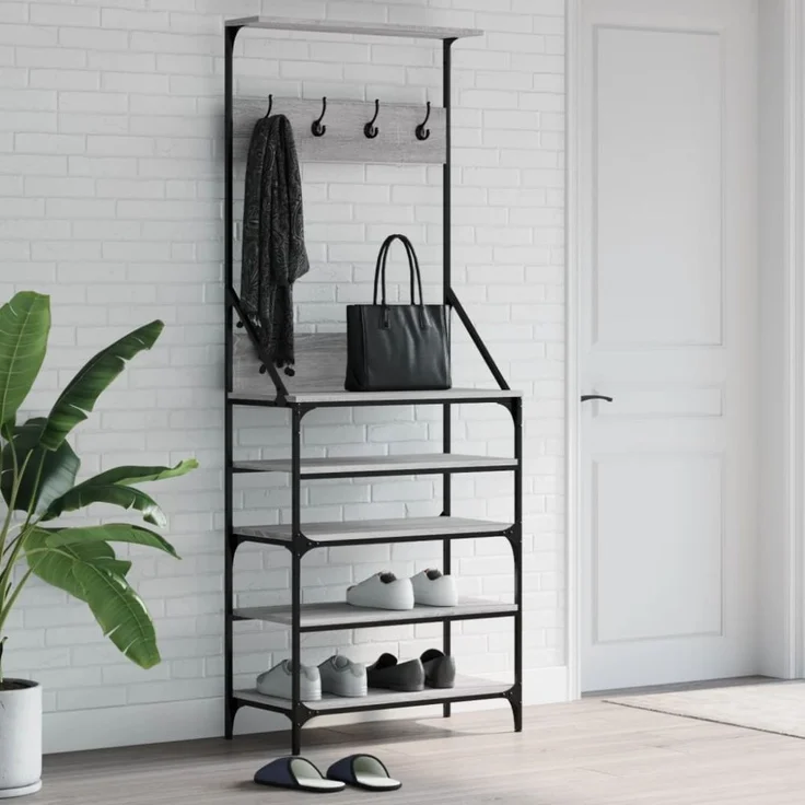 vidaXL Kleiderständer mit Schuhablage Grau Sonoma 70x34x184 cm 837875 – Bild 1