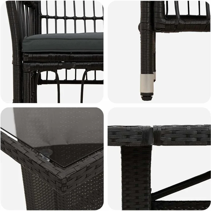 vidaXL Outdoor-Essgruppe 11 stk. Schwarz Poly-Rattan 3448945 – Bild 7