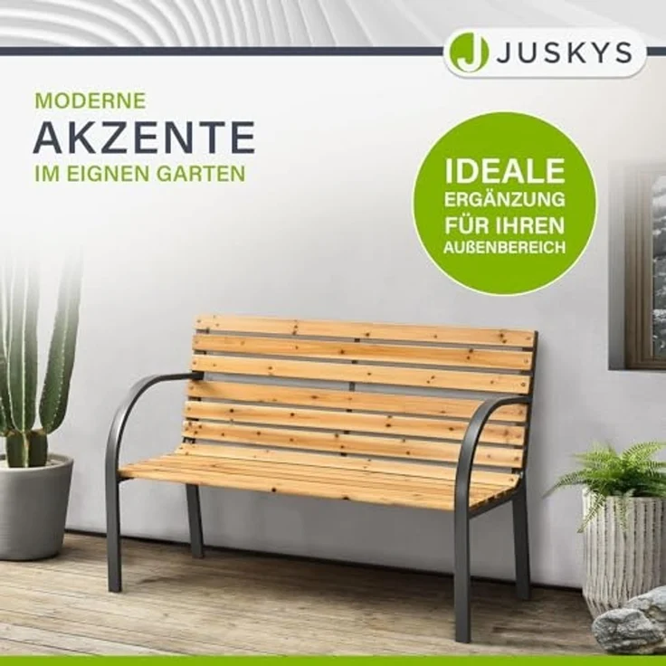 Juskys Gartenbank Modena – 2-Sitzer Holzbank mit Armlehnen & Rückenlehne – wetterfeste Sitzbank 120x62x82 cm - Bank mit Seitenelementen aus Stahl – Bild 7