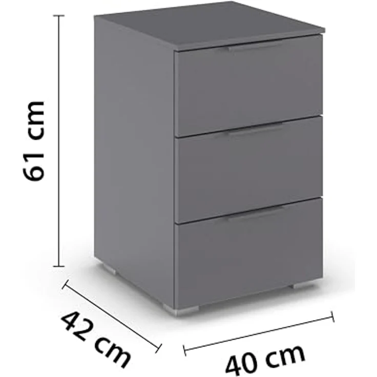 Rauch Möbel Alabama, Nachttisch für Schlafzimmer, Kinderzimmer, Gästezimmer, mit 3 Schubladen, Soft-Close-Funktion, Farbe Grau metallic, Schwarz, Maße 40x61x42cm – Bild 3