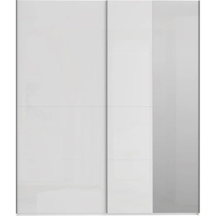 Forte FITTIO Kleiderschrank 200, moderner Schwebetürenschrank, 2-türig, Kleiderstange, Einlegeböden, Spiegel, Schlafzimmer, Holzwerkstoff, Weiß Hochglanz, 200,1 cm breit x 235 cm hoch x 61,2 cm tief – Bild 9