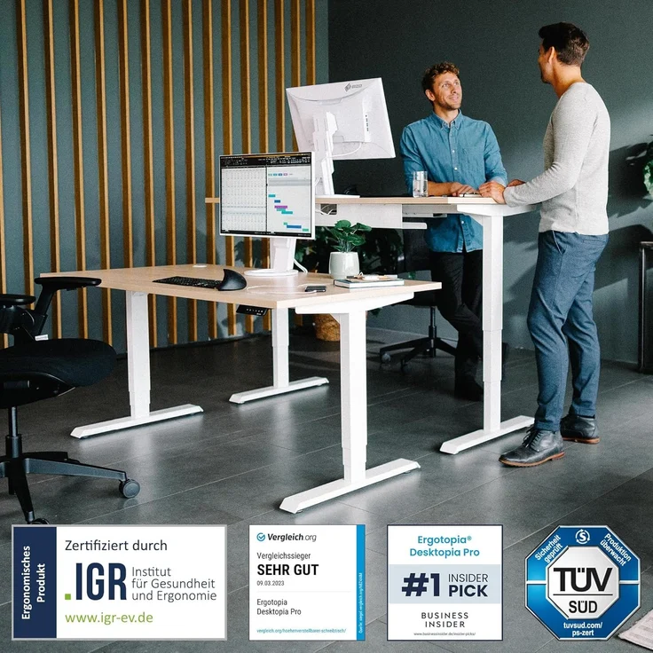 Desktopia Pro X - Elektrisch höhenverstellbarer Schreibtisch / Ergonomischer Tisch mit Memory-Funktion, Ahorn, Gestell Schwarz, 160x80 cm – Bild 2
