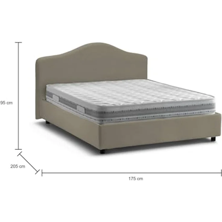 Talamo Italia - Annunziata Doppelbett, Bettkasten mit Stoffbezug, 100 % Made in Italy, Öffnung vorne, inklusive Matratze 160 x 190 cm, Taupe – Bild 2
