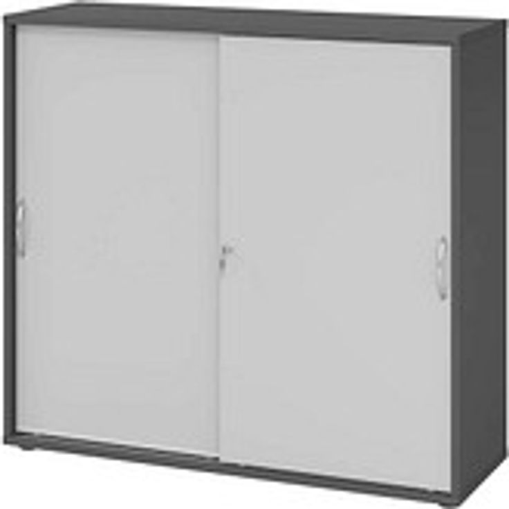 HAMMERBACHER Schiebetürenschrank 1753S, V1753S/G/5/BM, grafit und lichtgrau, 2 Fachböden, 120 x 40 x 110 cm, abschließbar, höhenverstellbar