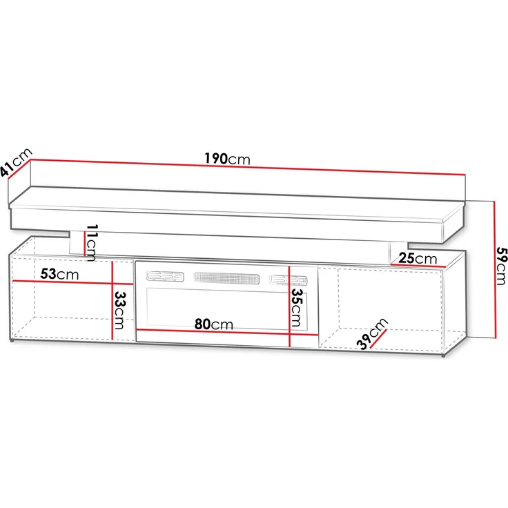 Mirjan24 'EF 2D Serkuzo' TV-Lowboard mit Kamin, MDF weiß (hochglanz/matt), 59 x 41 x 190 cm – Bild 7